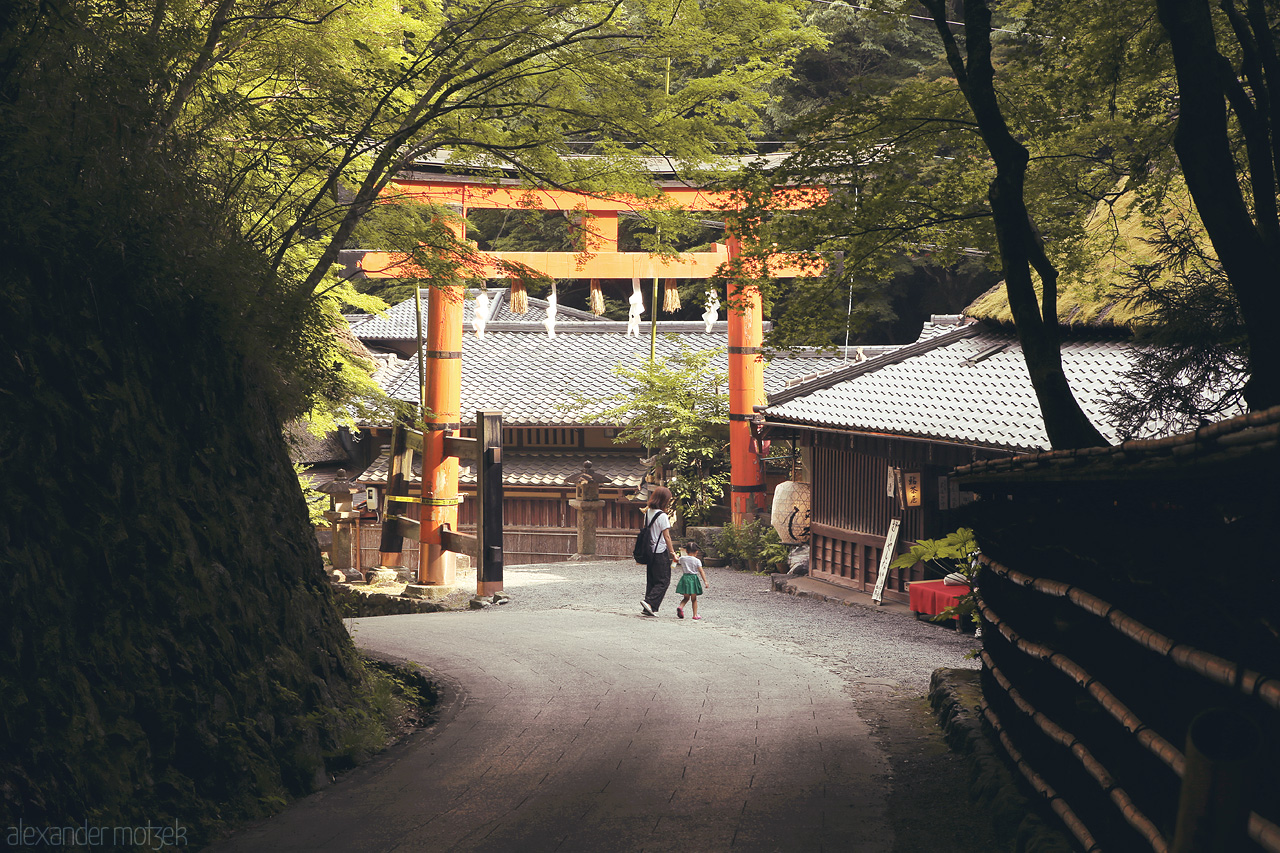 Foto von Riesiges orangenes Eingangs-Torii zu Hiranoya