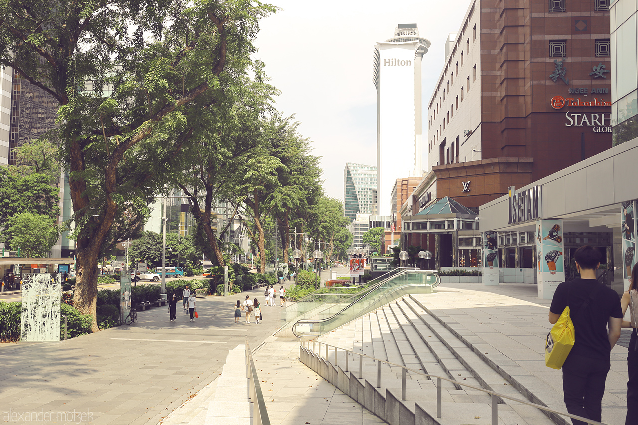 Foto von Orchard Road in Singapore, a blend of lush greenery and high-end shopping, captures the bustling yet serene urban vibe.